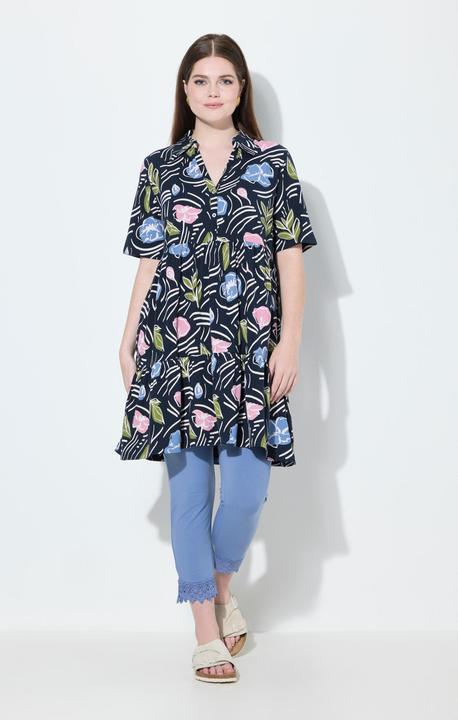 Produktbild Ulla Popken Longshirt, Blüten, A-Linie, Polokragen, Halbarm (50, 52)