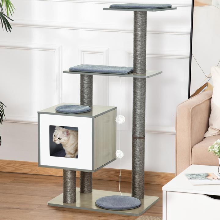 Produktbild PawHut Katzenkratzbaum (120 cm, Grau)
