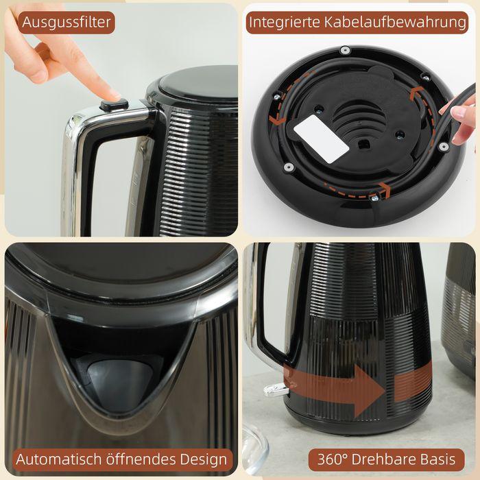 Actual product image Swisshandel24 Wasserkocher- und Toaster-Set, 1,7 L, verschiedene Funktionen, Edelstahl, Schwarz (1.70 l)