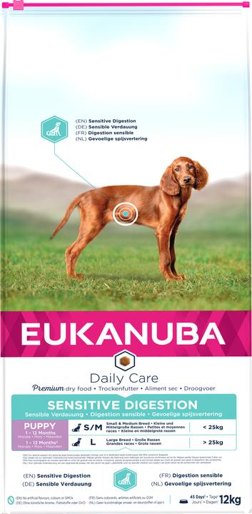 Actual product image Eukanuba Daily Care Sensitive Digestion puppy complete feed for young puppies 12kg (Puppy + kitten, 1 pcs., 12000 g)