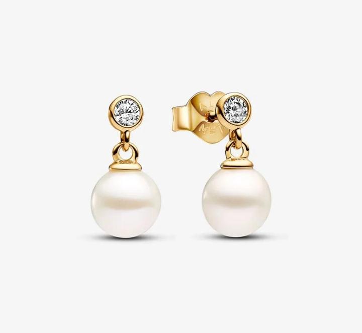 Immagine prodotto Pandora Orecchini con perle d'acqua dolce trattate e pietre a goccia placcati in oro (Metallo, Dorato)