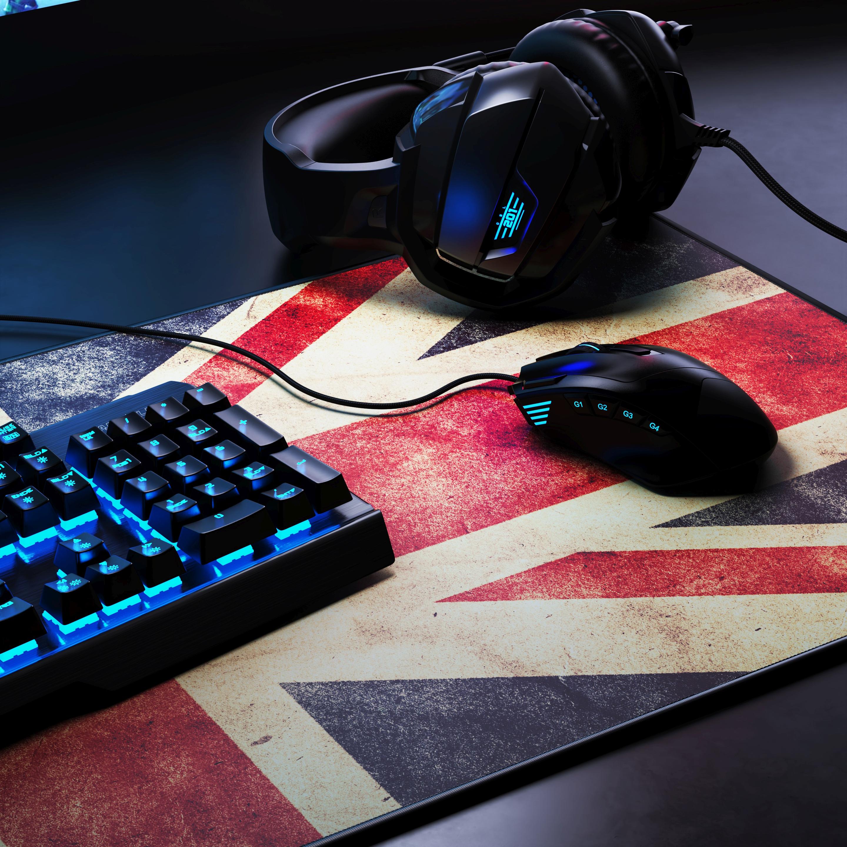 Thumbnail - CSL Gaming Mauspad, XXL Mausmatte 900 x 400mm, Präzision & Geschwindigkeit, Vintage Flagge (XXL), Mausmatte, Schwarz