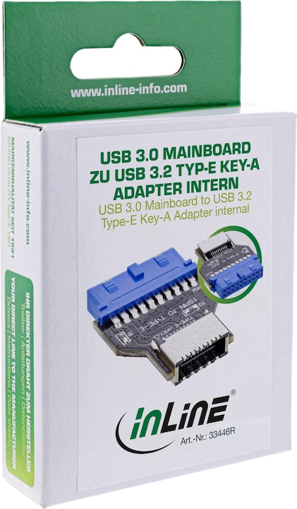 Actual product image InLine USB 3.0 mainboard to USB 3.2 Type-E Key-A adapter internal