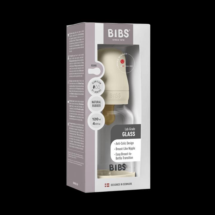 Actual product image Bibs - Glass Baby Bottle Round Latex Slow Flow - Ivory - 120 ml (120 ml)