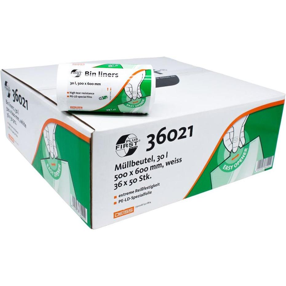 Thumbnail - Deiss Müllbeutel First Plus LDPE 30L weiss, Abfallsack, Weiss
