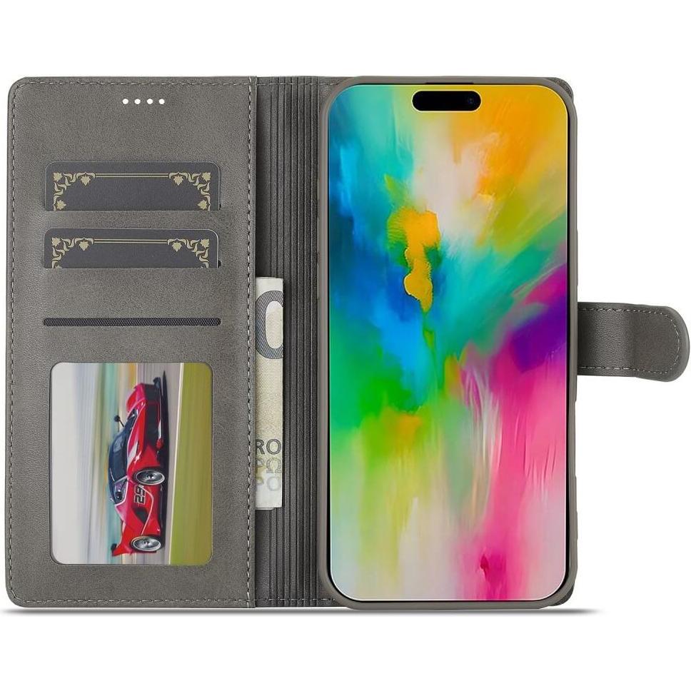 Thumbnail - LC.Imeeke iPhone 16 Pro - Leder Etui Hülle (Apple iPhone 16 Pro), Smartphone Hülle, Grau