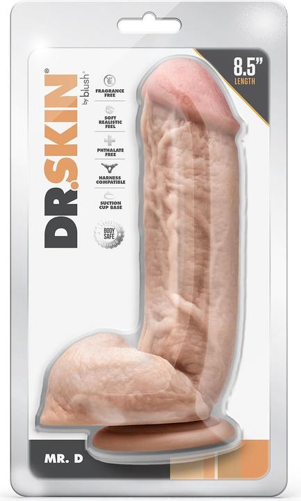 Actual product image Blush Novelties Dr Skin Realistic 8.5 Inch Long 2 Inch Thick Dildo with Suction Cup Base & Balls Re