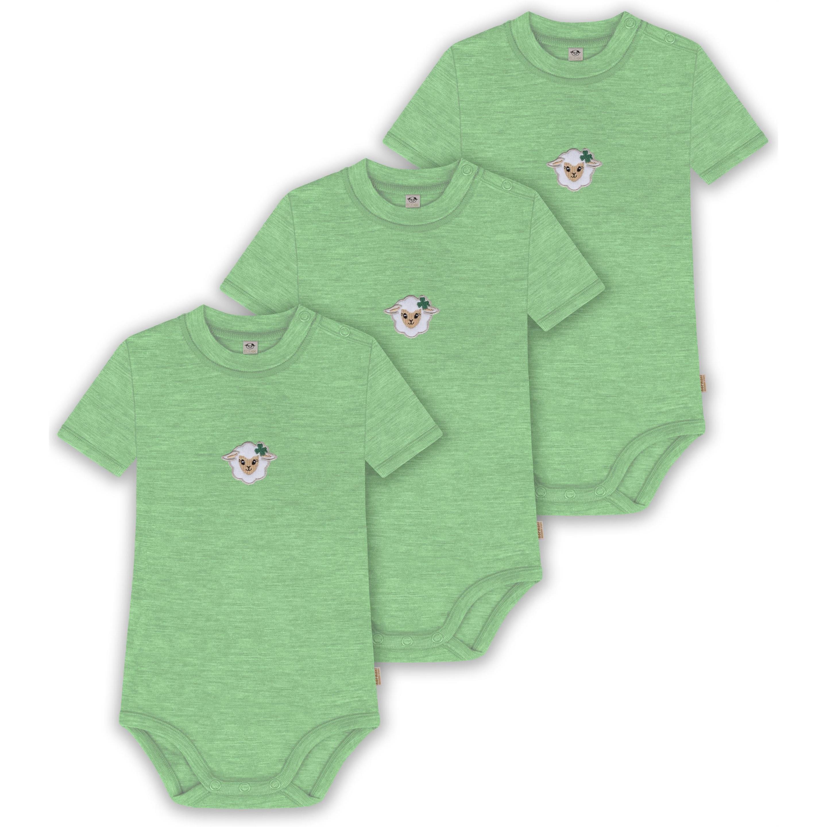 Normani, Body, 3er Set Baby Merino Kurzarmbody „Tihoi" - 9315, Grün, (56)