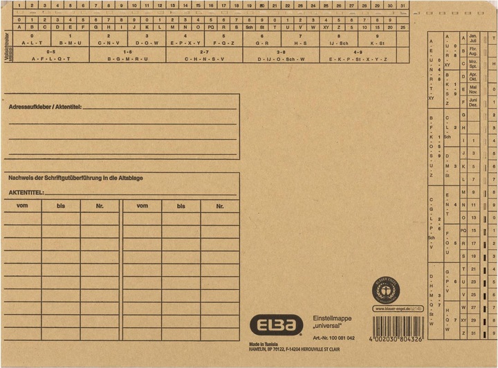 Produktbild Elba Universal-Einstellmappen, gepackt zu 50 Stück (A4, 1 x)