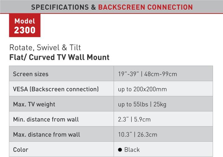 Valori nutrizionali e ingredienti Barkan Supporto a parete WH 2300, 19"-39" (Muro, 27", 10 kg)
