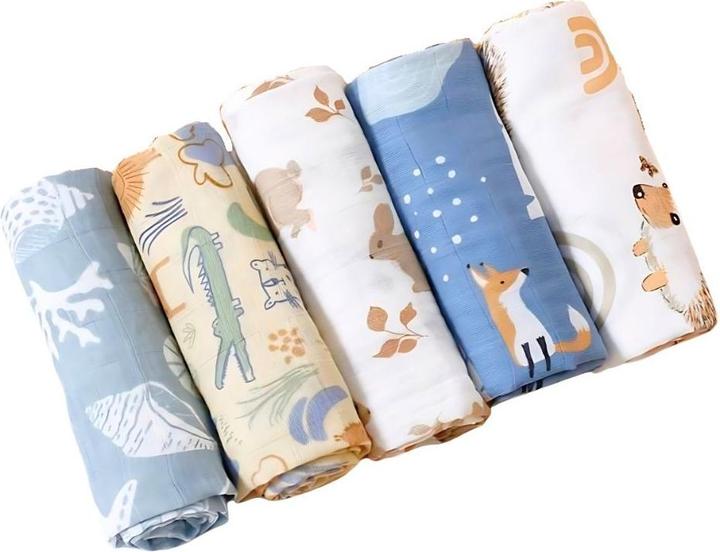 Milkii Mulltuch / Spucktücher Set, 5 Stück, Tiere (60 cm, 60 cm)