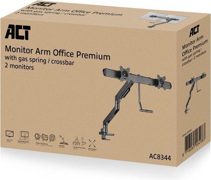 Actual product image ACT Dual monitor arm office premium, with gas spring, crossbar (32")
