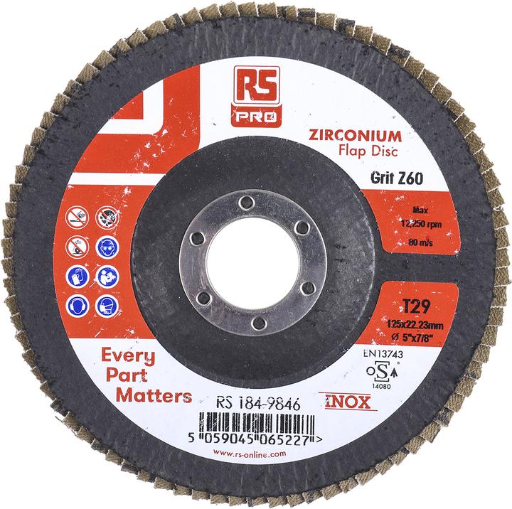 Produktbild RS PRO Zirkoniumdioxid Lamellenscheibe Ø 125mm, Korngrösse P60 (P60)