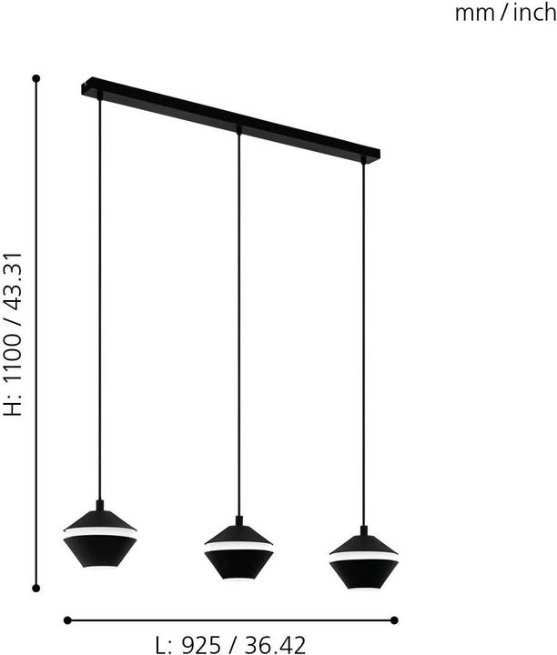 Produktbild EGLO Pendelleuchte PERPIGO 3x GU10, Schwarz/Weiss (GU10, 400 lm)