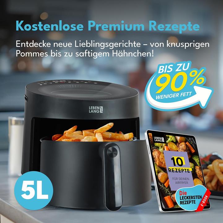 Immagine prodotto Lebenlang Heissluftfritteuse mit 8 Programmen (5L, 1500W)