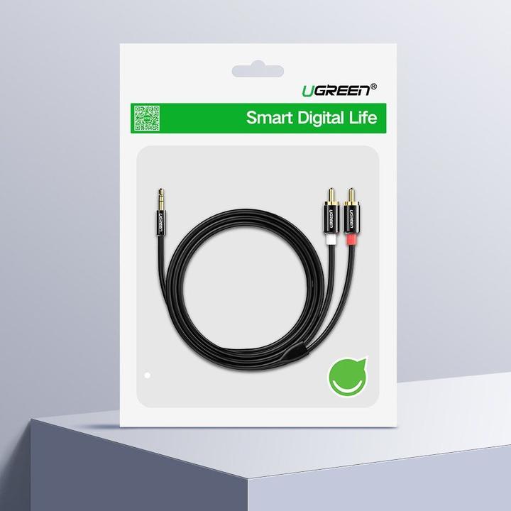 Productafbeelding Ugreen audiokabel 3,5 mm mini-jack - 2RCA 3m zwart (10590) (3 m, 3,5 mm aansluiting (AUX))