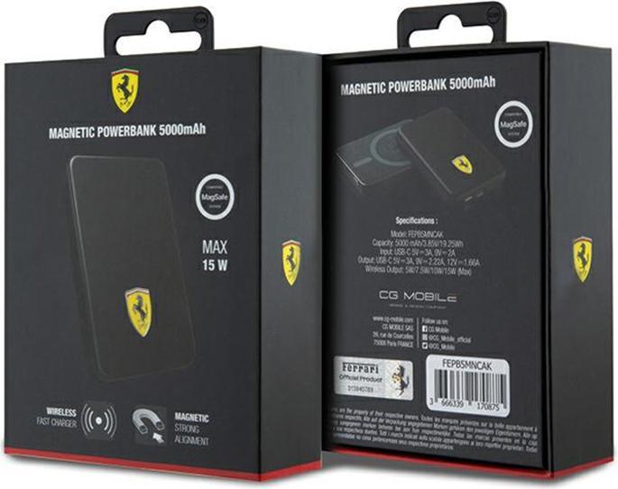 Actual product image Ferrari Powerbank FEPB5MNCAK 15W 5000mAh czarny/black Metal Logo MagSafe (5000 mAh, 15 W, 18.50 Wh)