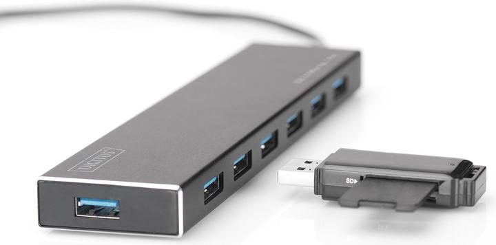 Actual product image Digitus Hub 7-port USB 3.0 SuperSpeed, Power Supply, HQ aluminium (USB-A, 7 ports)