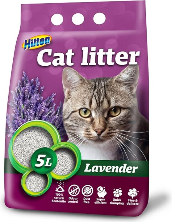 Actual product image Hilton Bentonite lavender clumping cat litter - 5 litres (Fast absorbing, Fragrant, Clumping)