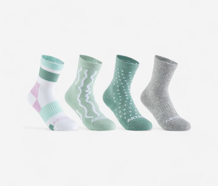 Artengo Kinder Tennissocken High 4er-Pack - RS 300 grau/grün (4er Pack, 27 - 30)
