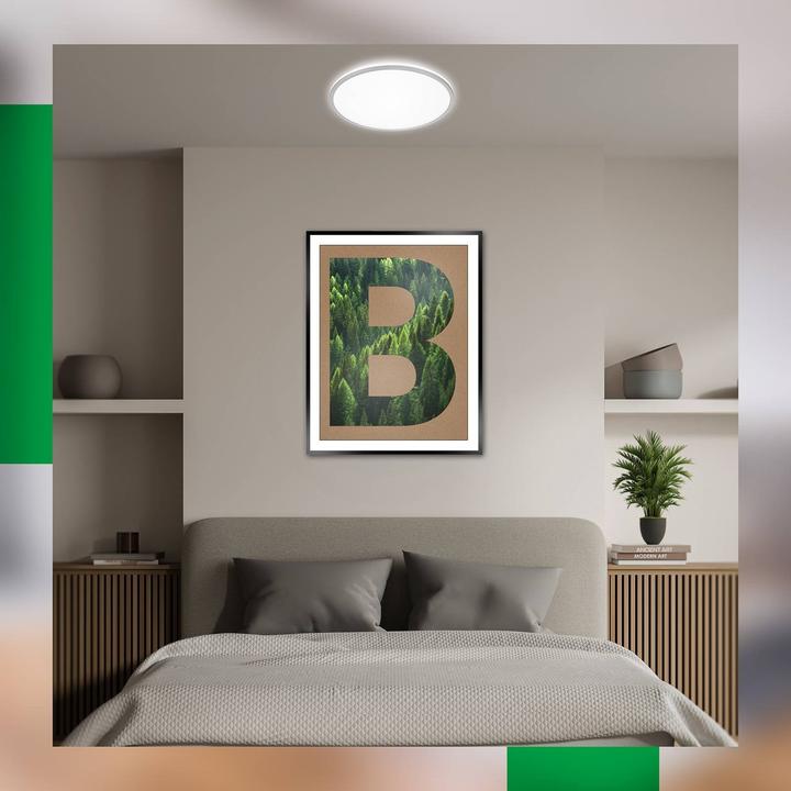 Actual product image Briloner Ultra-efficient ceiling light with energy efficiency class A, white with matt chrome edge (1800 lm)