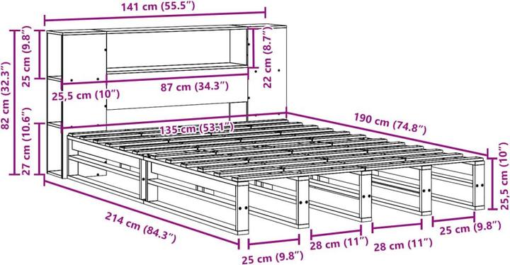 Image du produit vidaXL Bett mit Regal (135 x 190 cm)