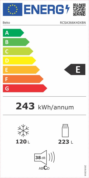 Energie-Label Beko RCSA366K40XBN (343 l)