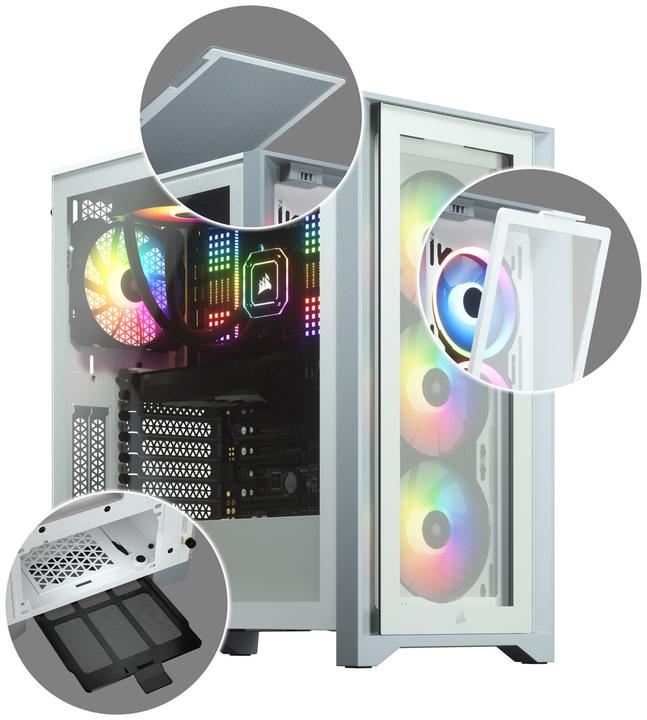 Immagine prodotto Corsair Custodia iCUE 4000X RGB Mid-Tower in vetro temperato bianco (ATX, mATX, Mini-ITX, E-ATX)