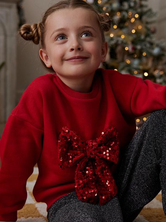 Produktbild Vertbaudet Mädchen Weihnachts-Sweatshirt mit Pailletten-Schleife (128)