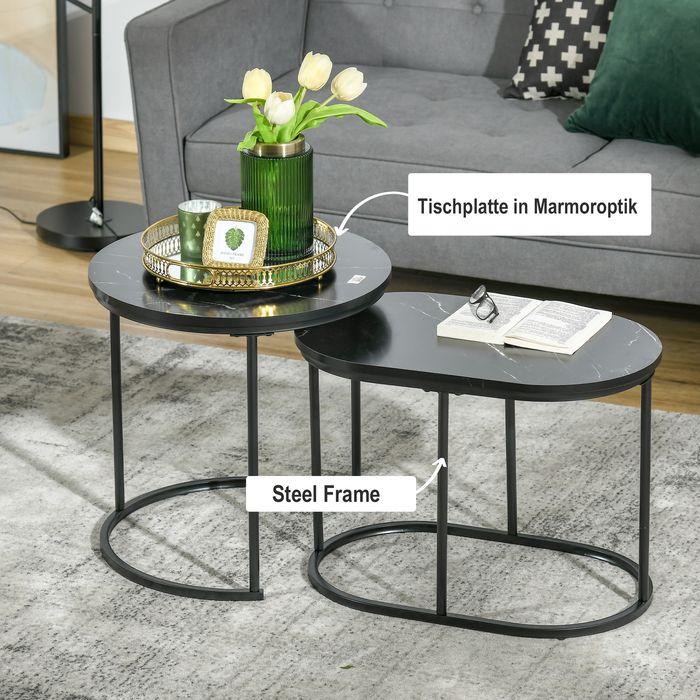 Image du produit Swisshandel24 Set de 2 tables d'appoint en design industriel, aspect marbre, table basse, table d'appoint (60 x 60.50 x 51 cm)