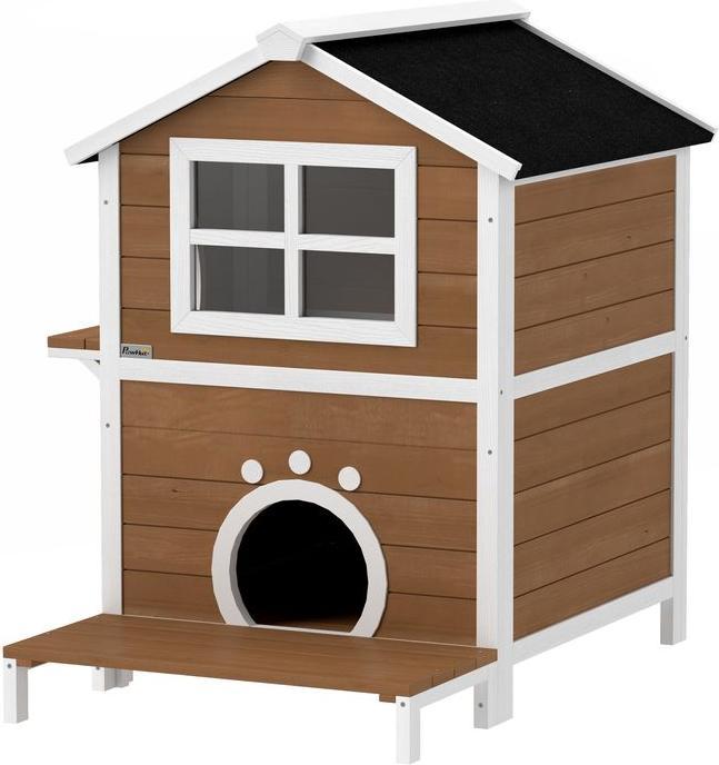 Produktbild Swisshandel24 Katzenhaus aus Holz Katzenhöhle mit Fenster, Balkon für Indoor, Outdoor Braun (Katze)