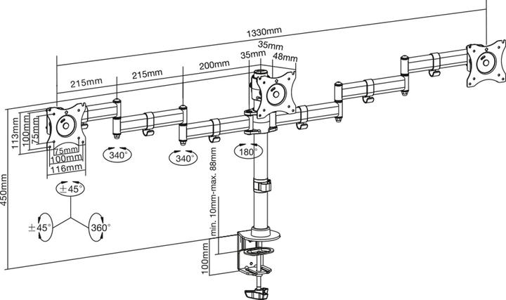 Image du produit InLine Bureau pour 3 écrans 13" - 27" (23104B) (Tables, 27", 8 kg)