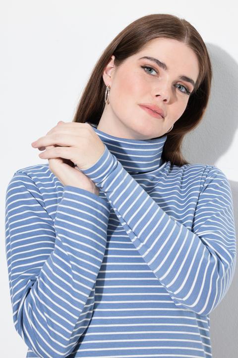 Image du produit Ulla Popken T-shirt côtelé coupe Slim. Col roulé, manches longues et coton bio (50, 52)
