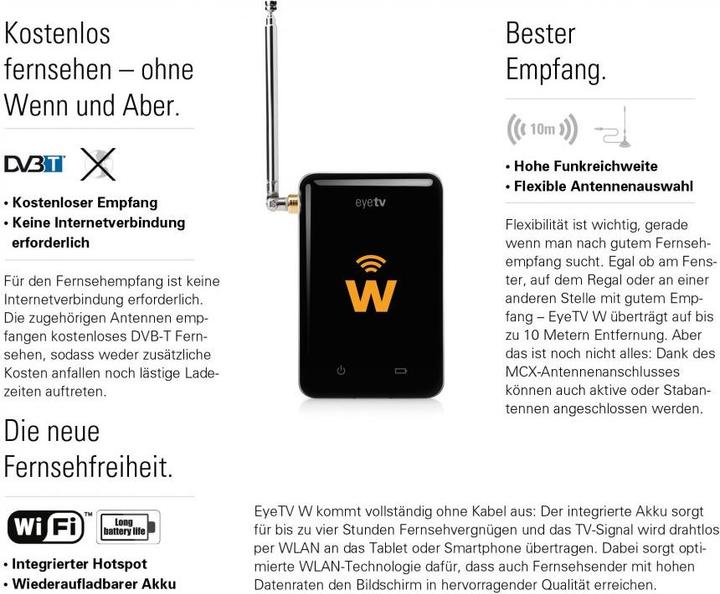 Produktbild Elgato eyeTV W Mobiler TV Hotspot DVB-T - iPad/Android/Mac (DVB-T)