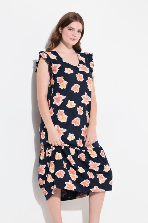 Image du produit Ulla Popken Chemise De Nuit, Motif Floral, Encolure V, Manches Volantées, Coton Bio (42, 44)