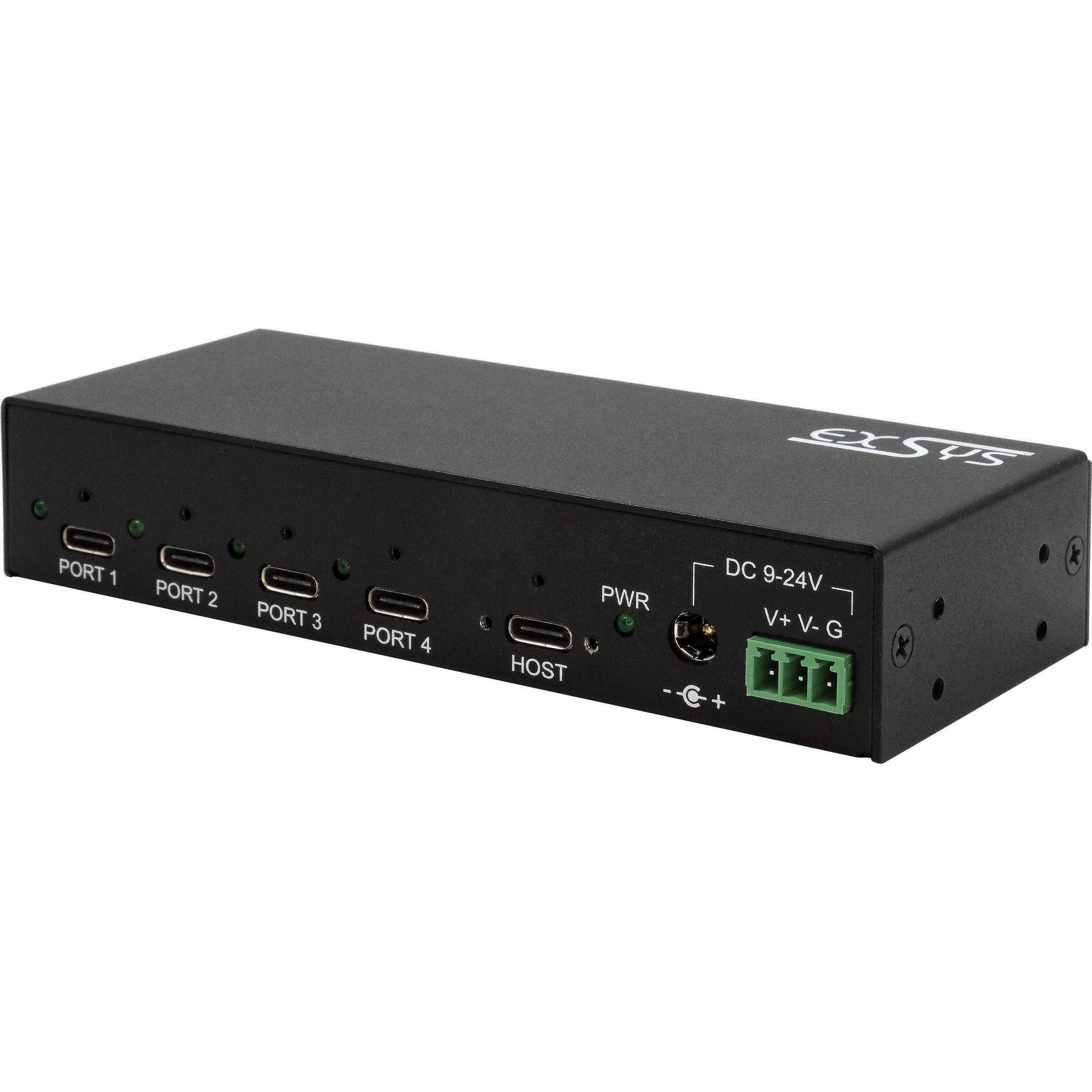 Exsys Industrial USB 3.2 Gen 2x1 Hub 4-Port (USB-C, 4 Ports), Dockingstation + USB Hub, Schwarz