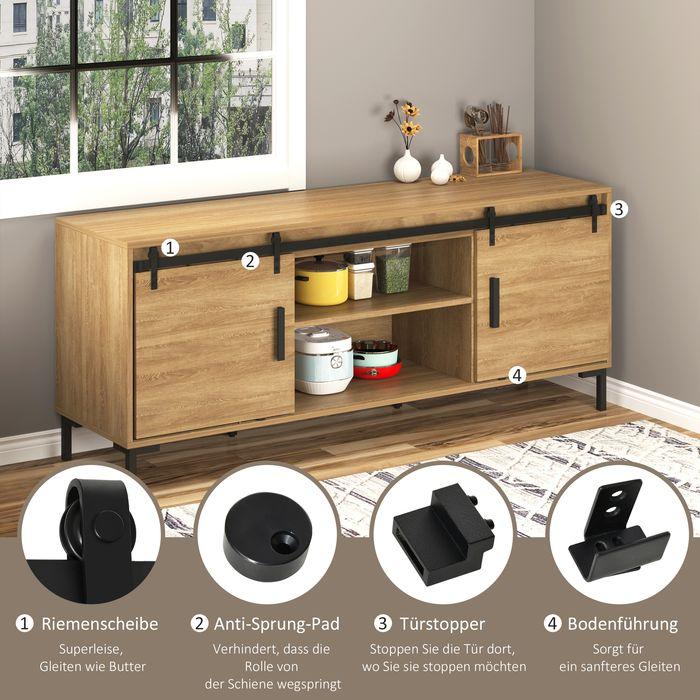 Immagine prodotto Swisshandel24 Sistema di porte scorrevoli Binario di scorrimento Ferramenta per porte doppie in legno Accessori