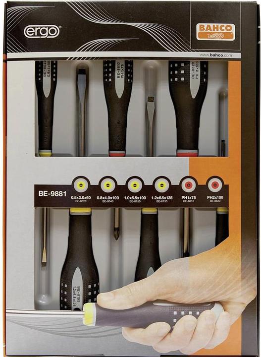 Produktbild Bahco ERGO Schraubendreher-Satz für Schlitz- und Pozidriv-Schrauben mit Gummigriff - 6-teilig (Pozidriv-Kreuzschlitz (PZ), Schlitzschrauben)