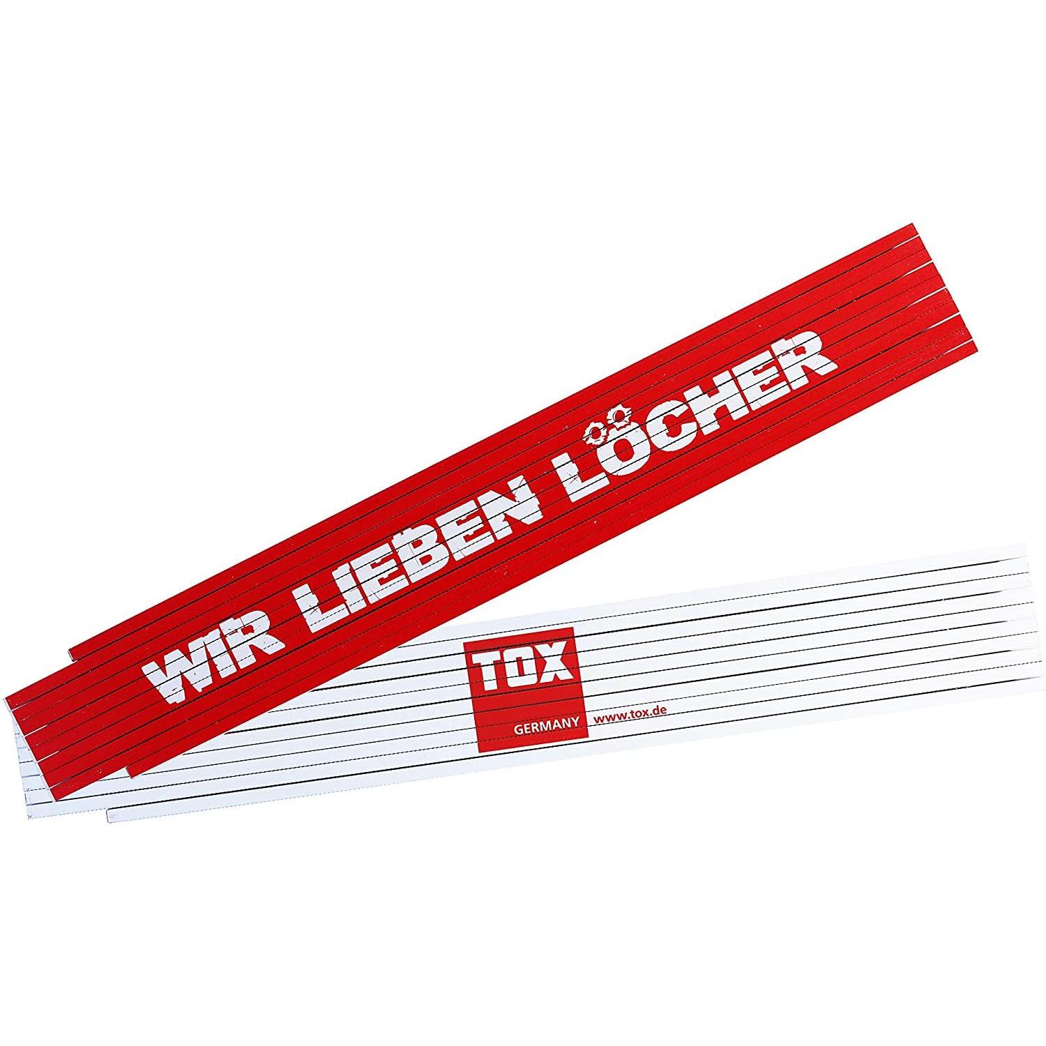 Tox, Längenmesswerkzeug, Meterstab 2 mtr. "…wir lieben Löcher!" (Metrisch)