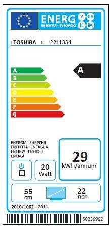 Energie-Label Toshiba 22l1334g (22", LED, Full HD)