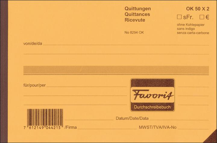 Produktbild Favorit Durchschreibebuch Quittungen mit Selbstdurchschreibepapier (50x)