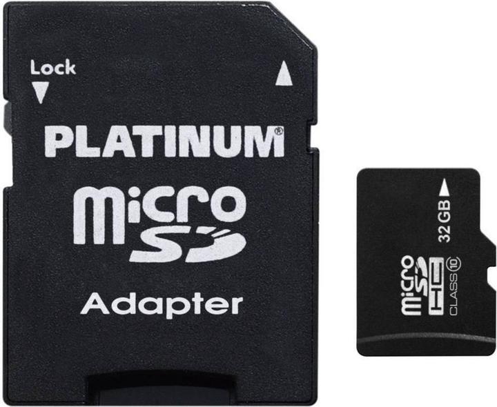 Productafbeelding Platinum 32 GB MicroSDHC-kaart klasse 10 + SD-adapter detailhandel (32 GB, microSDHC, U1)