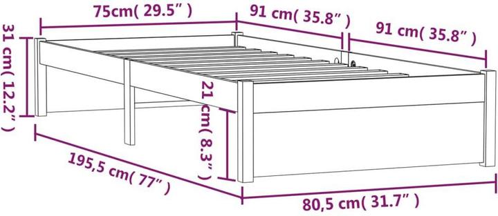 Produktbild vidaXL Bettrahmen (75 x 190 cm)