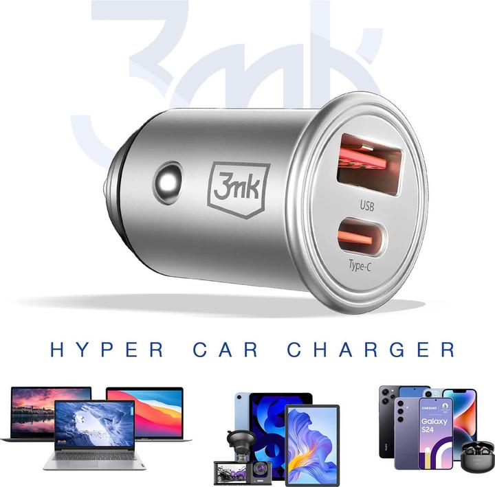Produktbild 3MK HyperCar Charger 45W Ładowarka samochodowa 1xUSB-A + 1xUSB-C