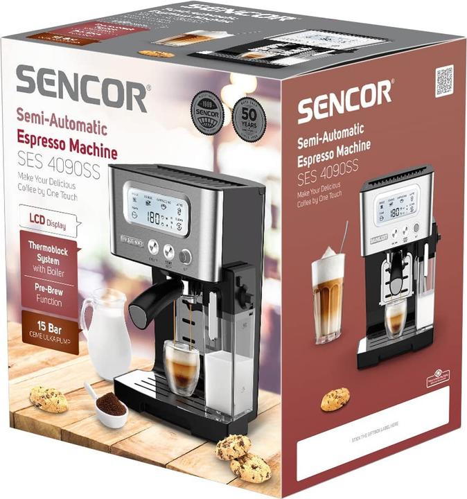 Produktbild Sencor Espressomaschine mit Milchaufschäumer, LCD-Display, 15 Bar Pumpe, Thermoblock, schnelle Erwärmung