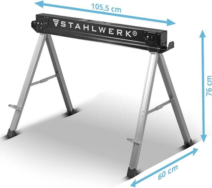 Produktbild Stahlwerk Sägebock 2er Set 500 kg Universal Arbeitsbock Klappbock Gerüstbock (105.50 cm, 60 cm)