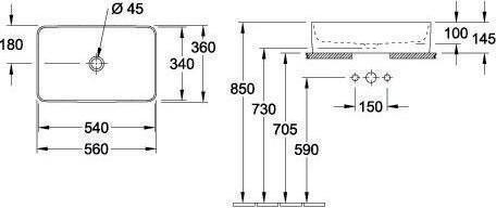 Immagine prodotto Villeroy & Boch V&B Lavabo da appoggio COLLARO 560x360mm, angolare, senza foro per rubinetto bianco (360 mm, 560 mm)