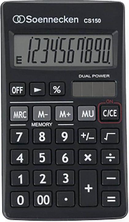 Image du produit Soennecken Calculatrice de poche CS150 Version du périmètre d'affichage : 1 Couleur : noir (Cellules solaires)