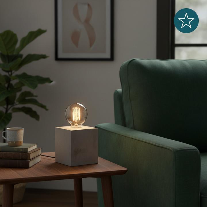 Actual product image Luxula Table lamp, CUBE, metal, E27, cement look, textile cable with switch (E27)