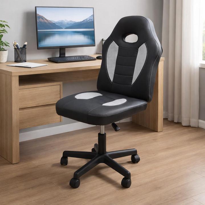 Image du produit HTI-Living Chaise de bureau réglable en hauteur et pivotant à 360° Noir-Blanc (37.50 - 47.50 cm)
